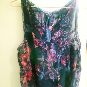 Sheer floral sleeveless blouse